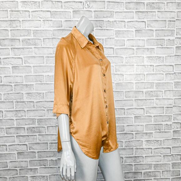 LOULOU Studio Women's Short Sleeve Silk Datia Shirt in Brown size Large - Picture 3 of 11